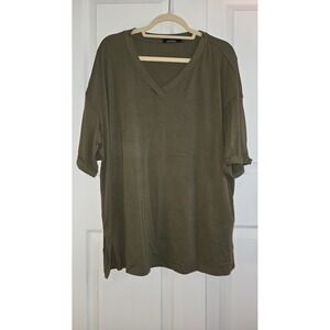 Trendy Queen Womens Oversized V-Neck T-Shirt Olive Green Short Sleeve XXL